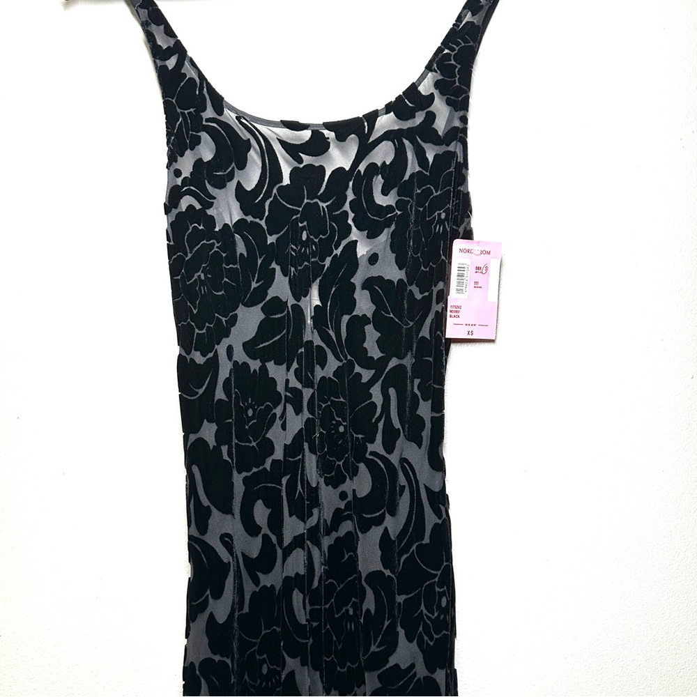 NWT Nordstrom Black Velvet Burnout Chemise Slip Dress
